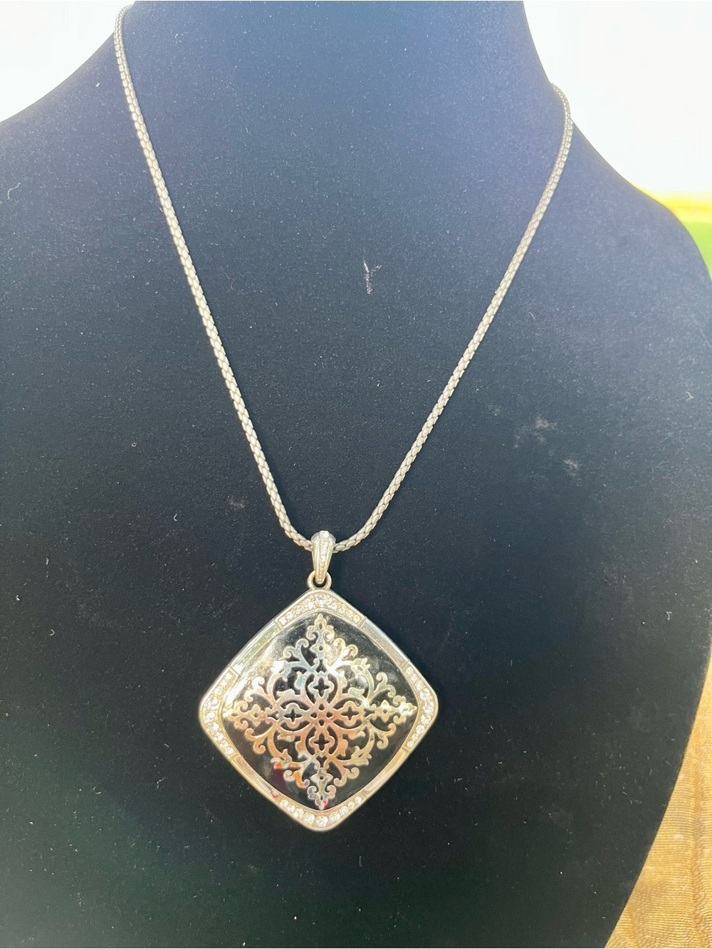 Brighton Silver-Tone Filigree Cushion Pendant Necklace